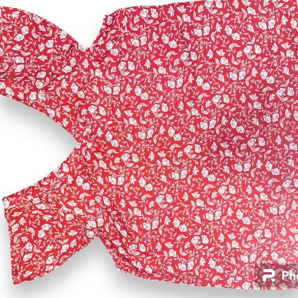 Papermoon 2X Women’s Sheer red top floral pattern cuffed sleeves v neck - Picture 3 of 4